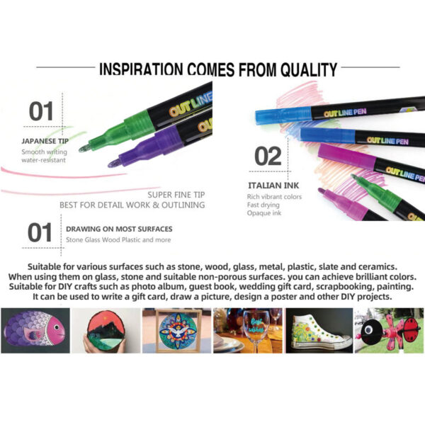 GA1309---24 Colors Outline Markers - Image 5